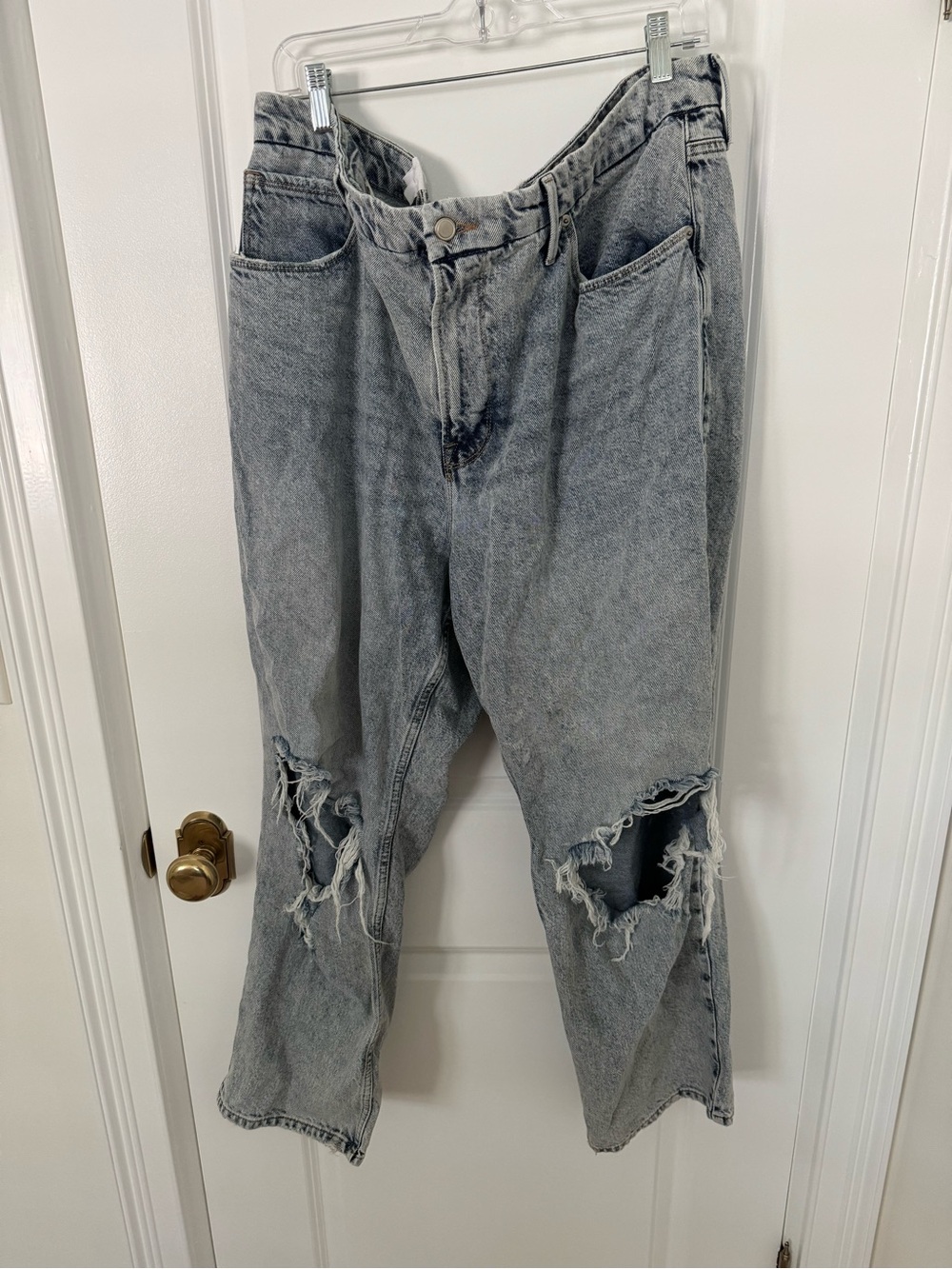 Good American Acid-Wash Relaxed Fit Ripped Jeans Sz 18